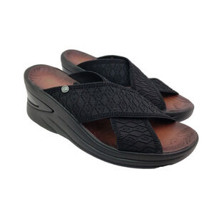 Lifestride Bzees Desire Womens Size 8 Black Air Step Wedge Slide Sandals